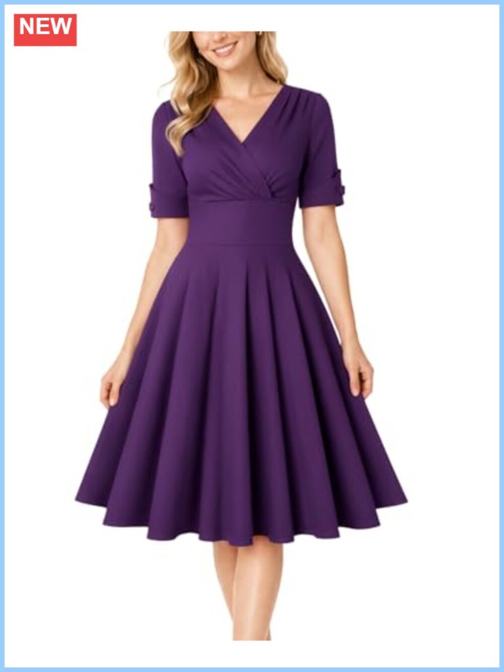 Vintage 1950s Retro Swing Dress Wrap V Neck Half Sleeve Cocktail A-Line Cotton